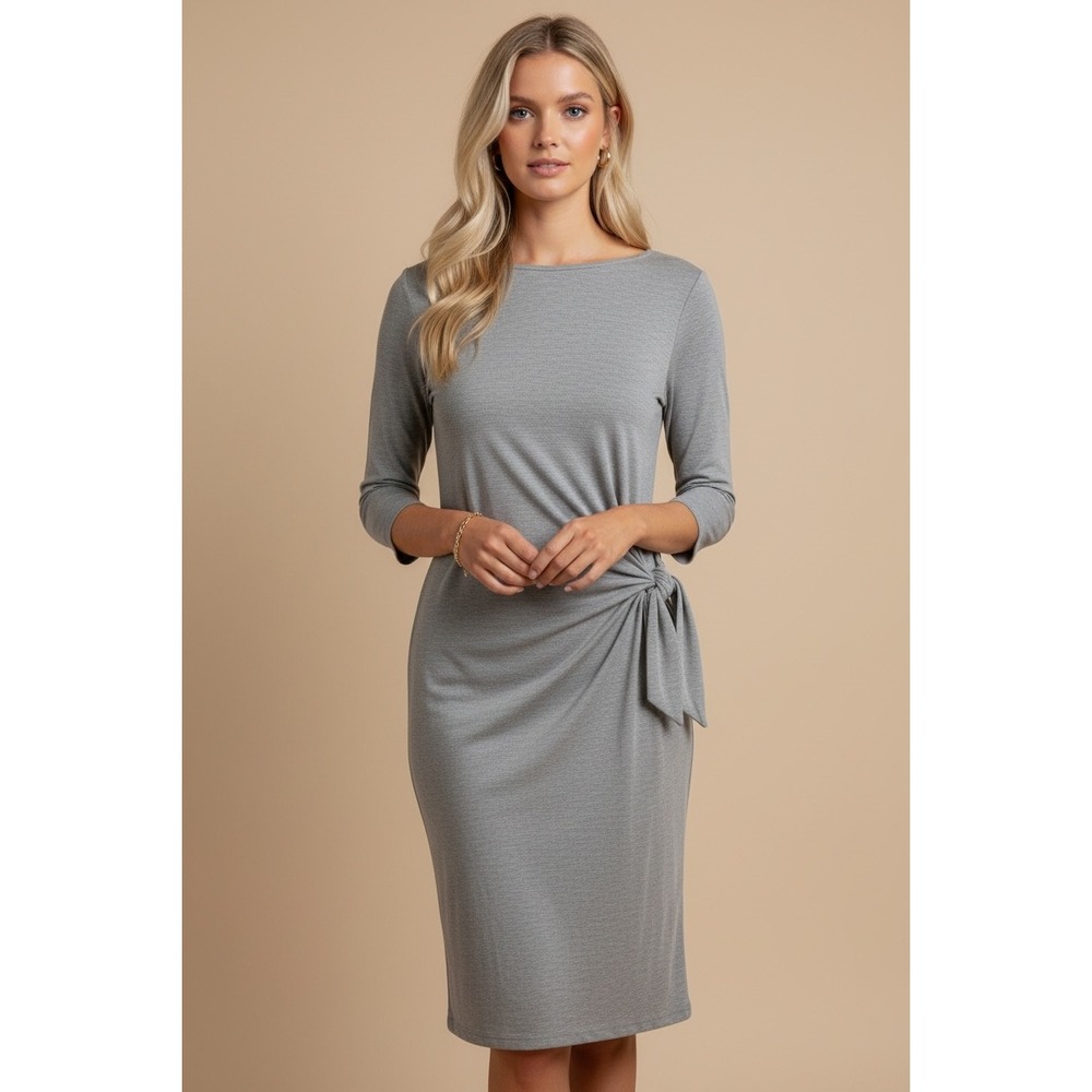 Cable & Gauge Grey 3/4 Size Small Sleeve Side Tie Sheath Dress Dresses Heathered